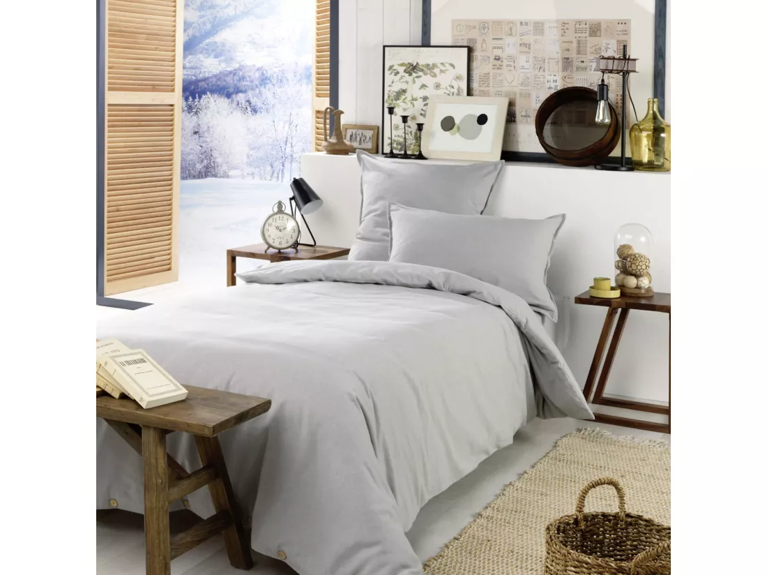 Parure de lit flanelle gris 140x200 cm