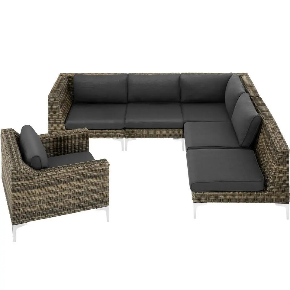 tectake Modulaire wickerset Villanova hoek rechts met aluminium frame