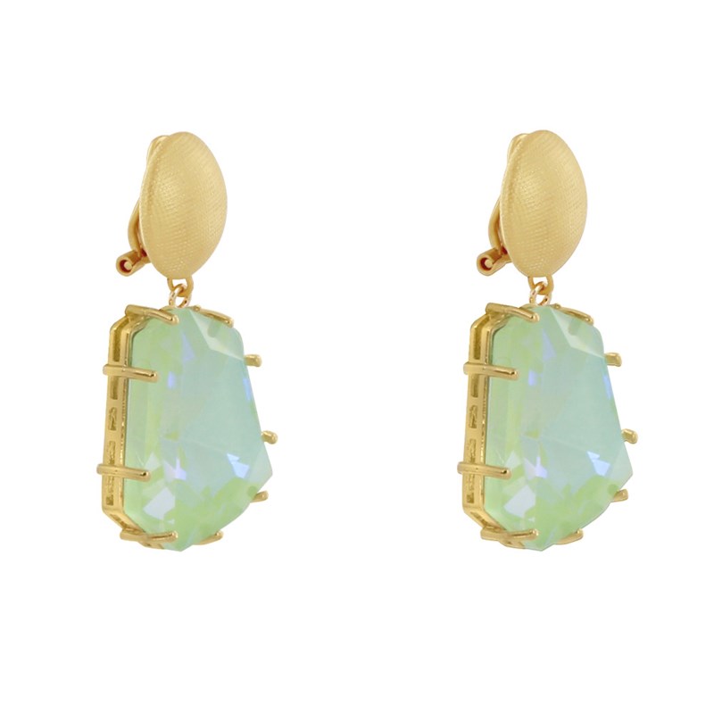 Boucles d'Oreilles Clip Gaufré Métal Doré et Gros Strass
