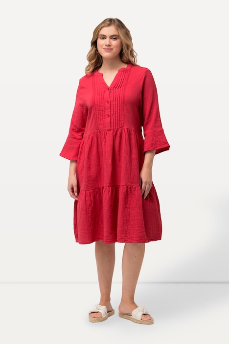 Musselin-Kleid, A-Linie, Tunika-Ausschnitt, 3/4-Arm