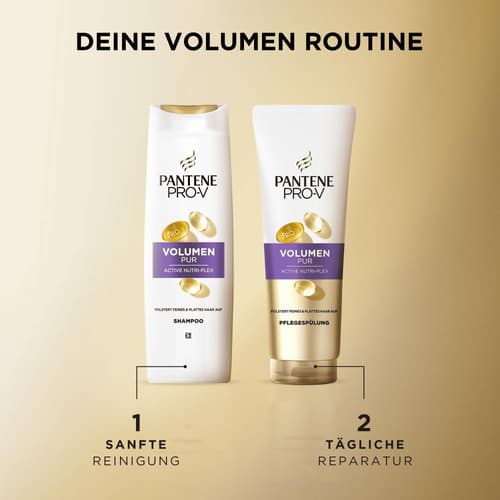 Pantene Pro-V Volumen Pur Shampoo für Feines, Plattes Haar. Reinigt Sanft. Schützt die Haarbindungen. Ohne Silikone. Active Nutri-Plex