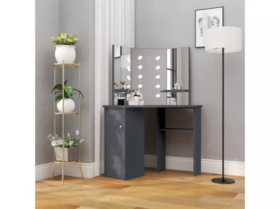 Coiffeuse d'angle avec LED Gris 111x54x141,5 cm