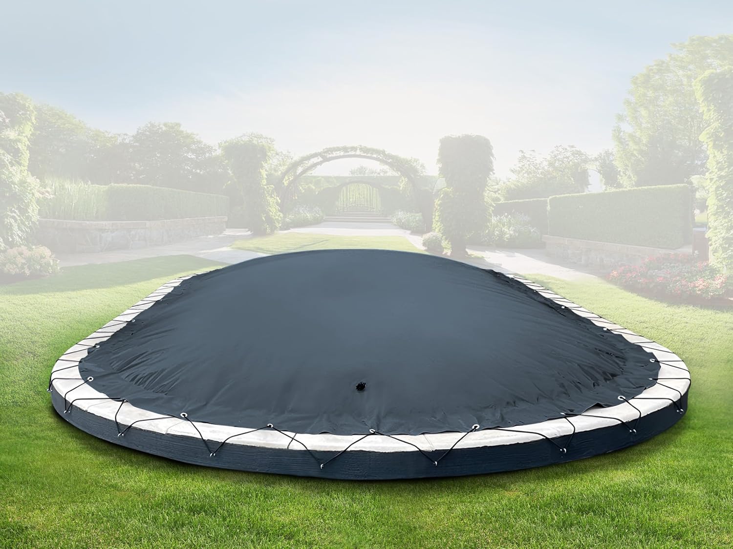 AirDeluxe Ovale aufblasbare Poolplane Schwimmbad Abdeckung aus LKW-Plane - stabile Winter Poolabdeckung (4,90m x 3,00m, Anthrazit)