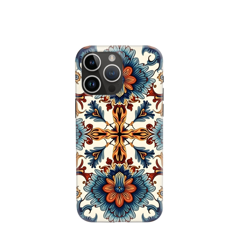 iPhone 14 Pro Max Hybrid (Kunststoff / Gummi) Hülle Majolika Blütenzauber - Braun