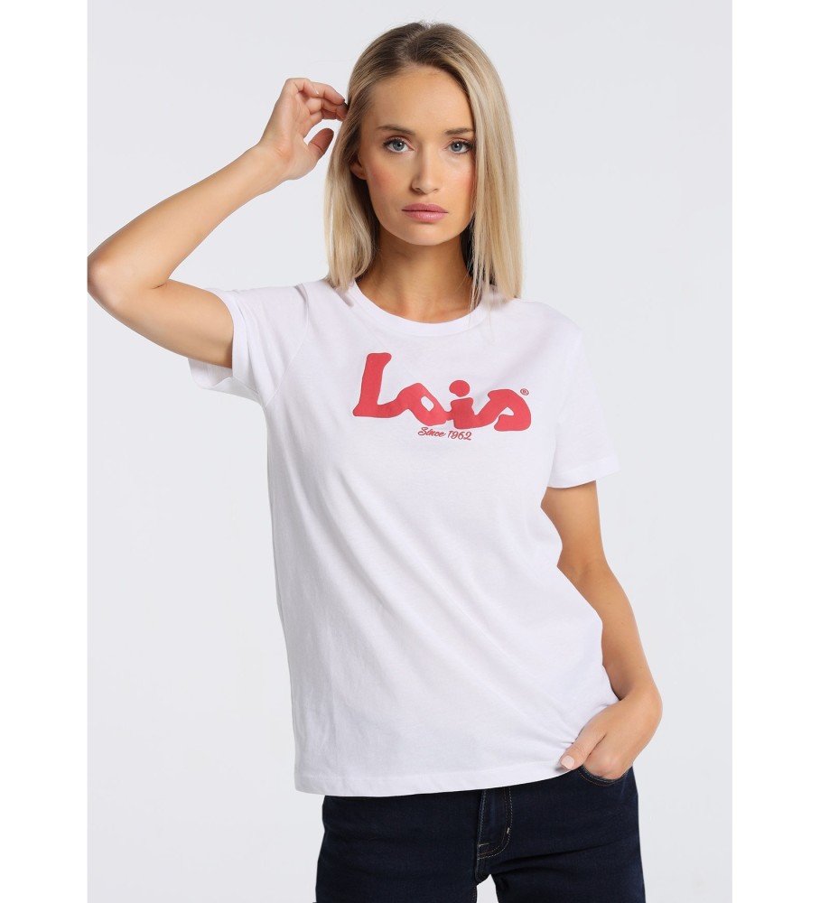 Camiseta Lois de manga curta com estampa em relevo branca
