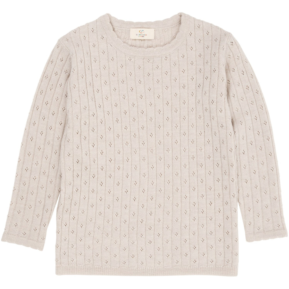 Køb Copenhagen Colors Pale Cream Melange Merino Classic Pointelle Bluse | Luksusbaby