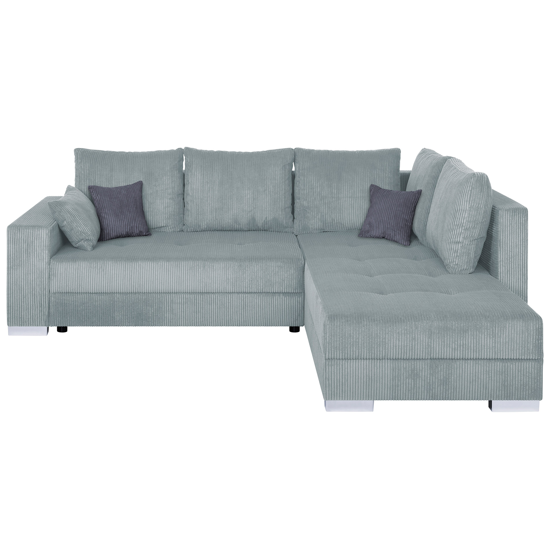 Ecksofa - sage - Cord - Liegefunktion - beidseitig montierbar