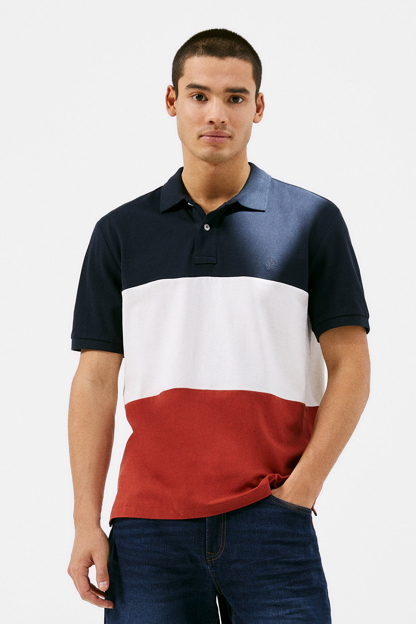 Polo piqué bloco tricolor - laranja