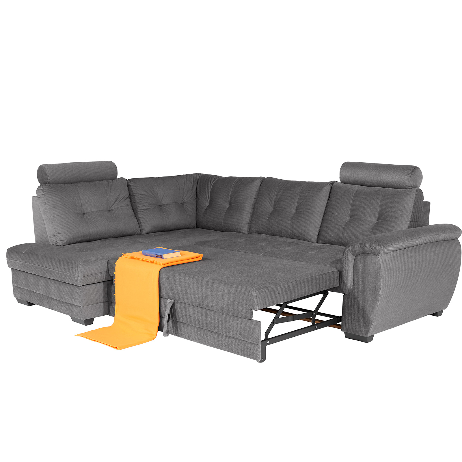 Ecksofa - grau - Webstoff - Liegefunktion - Staukasten links