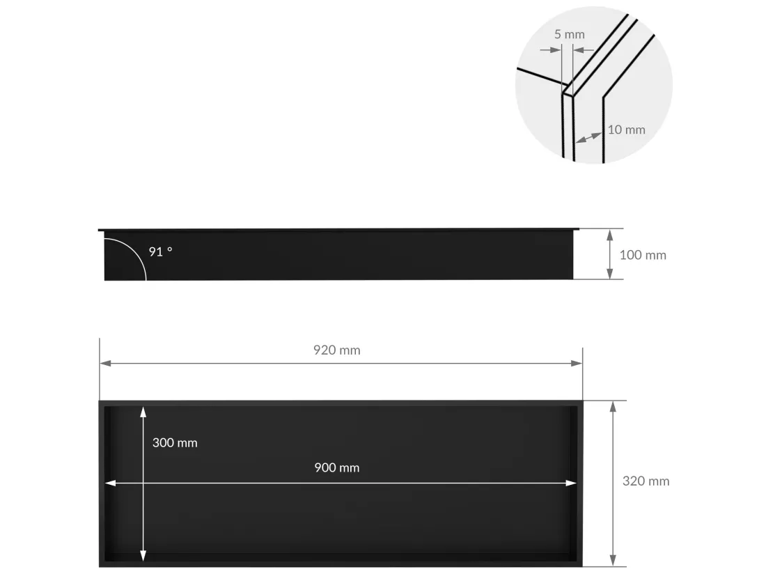 Niche murale douche encastrée Mont inox Etagère de douche noire 90x30x10 cm