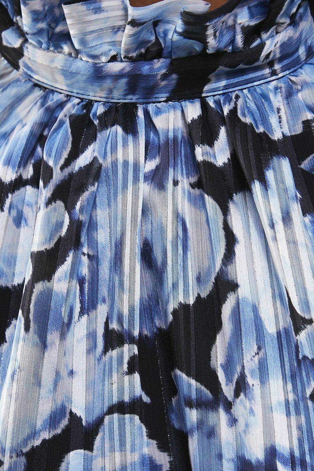 Warehouse Robe Mini à Col Montant et Dos Noué Motif Rayures Ombrées