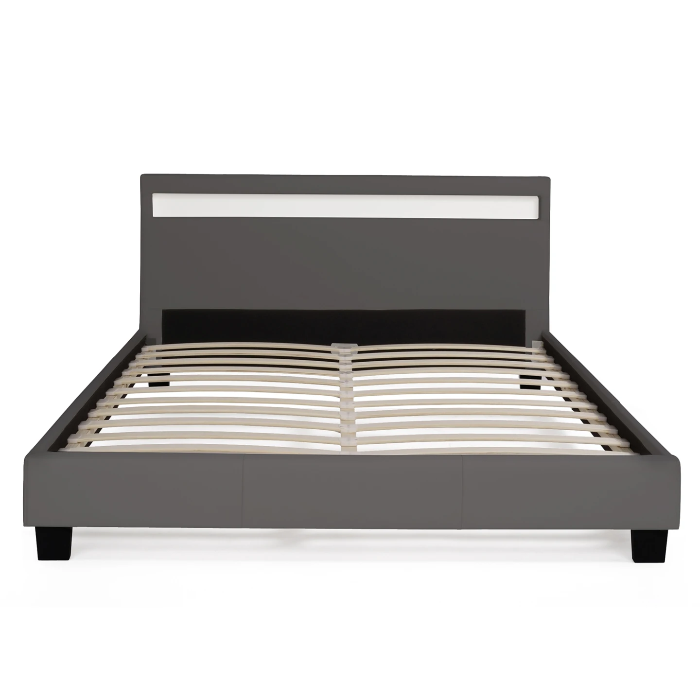Lit double NEO avec tête de lit LED intégrées et sommier 140 x 190 cm PVC gris