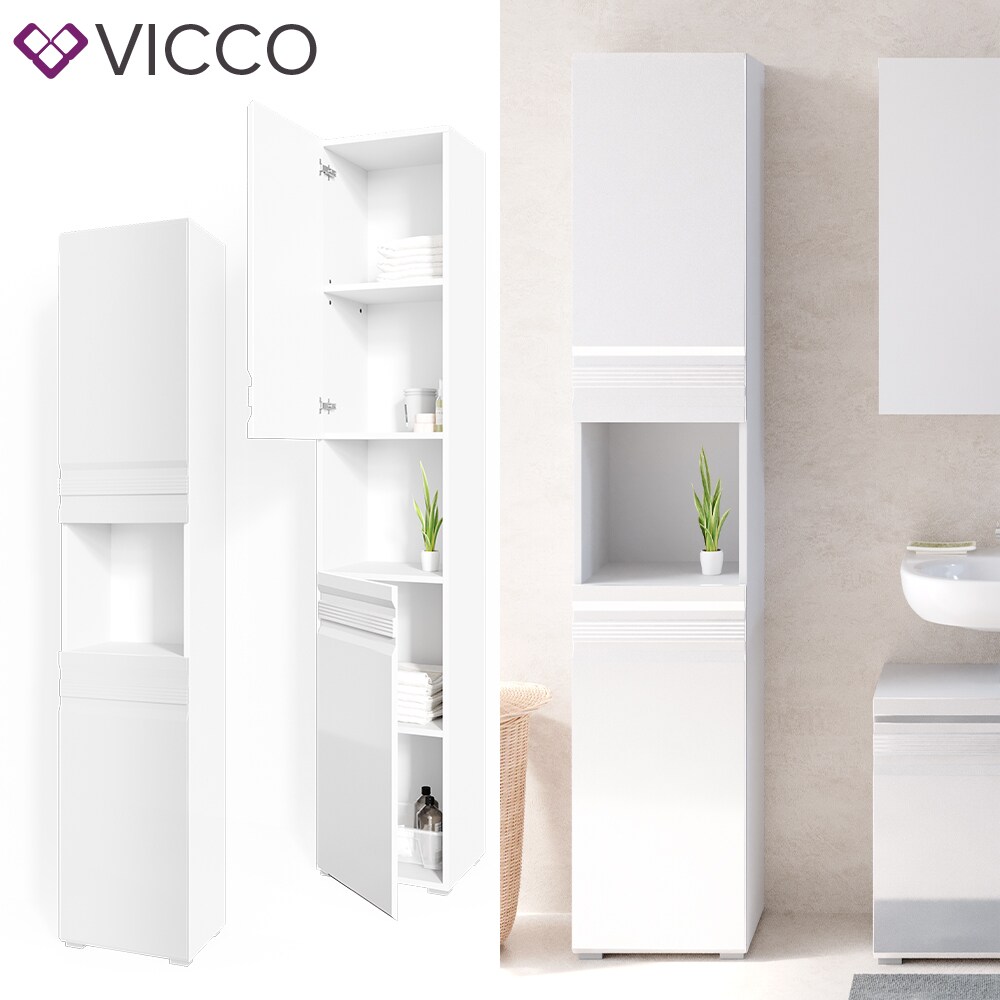 VICCO Badschrank FREDDY Weiß Hochglanz Badezimmerschrank Hochschrank Bad