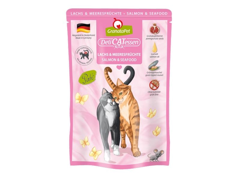 GranataPet Nassfutter DeliCATessen Lachs & Meeresfrüchte 85 Alleinfuttermittel für ausgewachsene Katzen