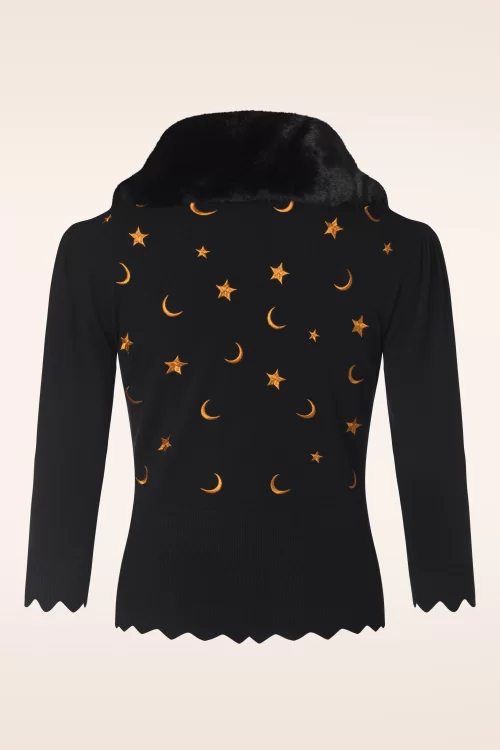 Banned Retro Half Moon cardigan in zwart en goud
