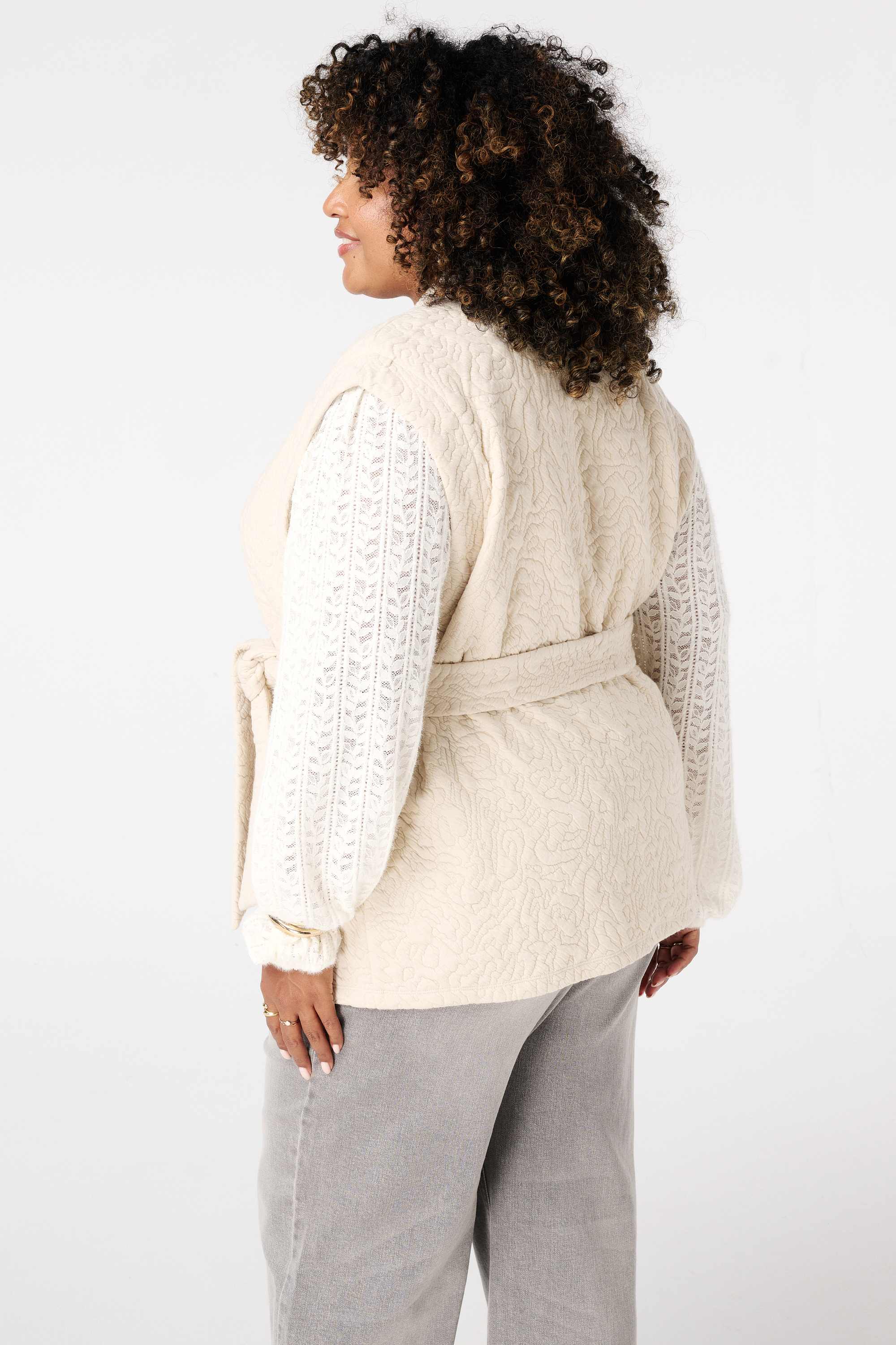 Halflang gilet met bindceintuur Kit