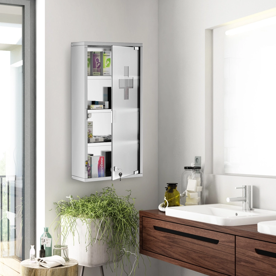 HOMCOM Medizinschrank mit 4 Fachböden silber