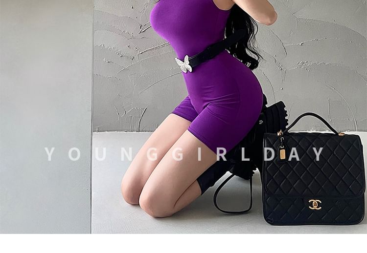 RainGirl - Mouwloze playsuit met opstaande kraag en effen kleur