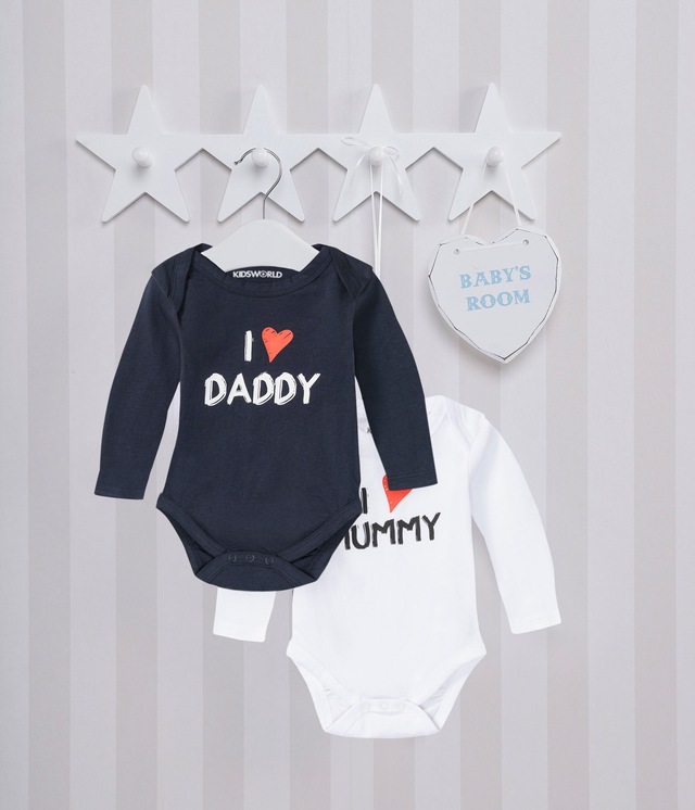 KIDSWORLD Langarmbody »2er Pack Baby-Body Sprüche, Mummy&Daddy«, 2 Stk. aus Bio-Baumwolle