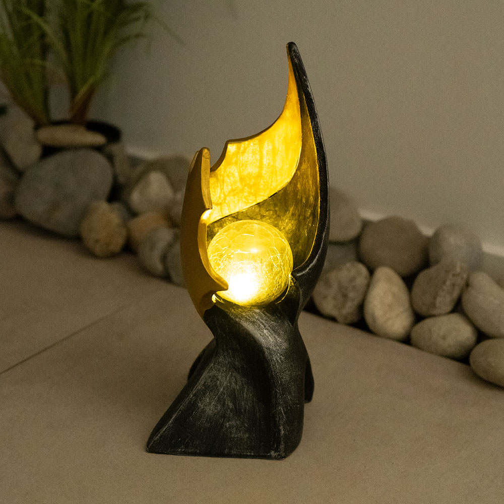 LED Solarleuchte, Flammen-Optik, Feuer-Effekt, Glas, H 36 cm