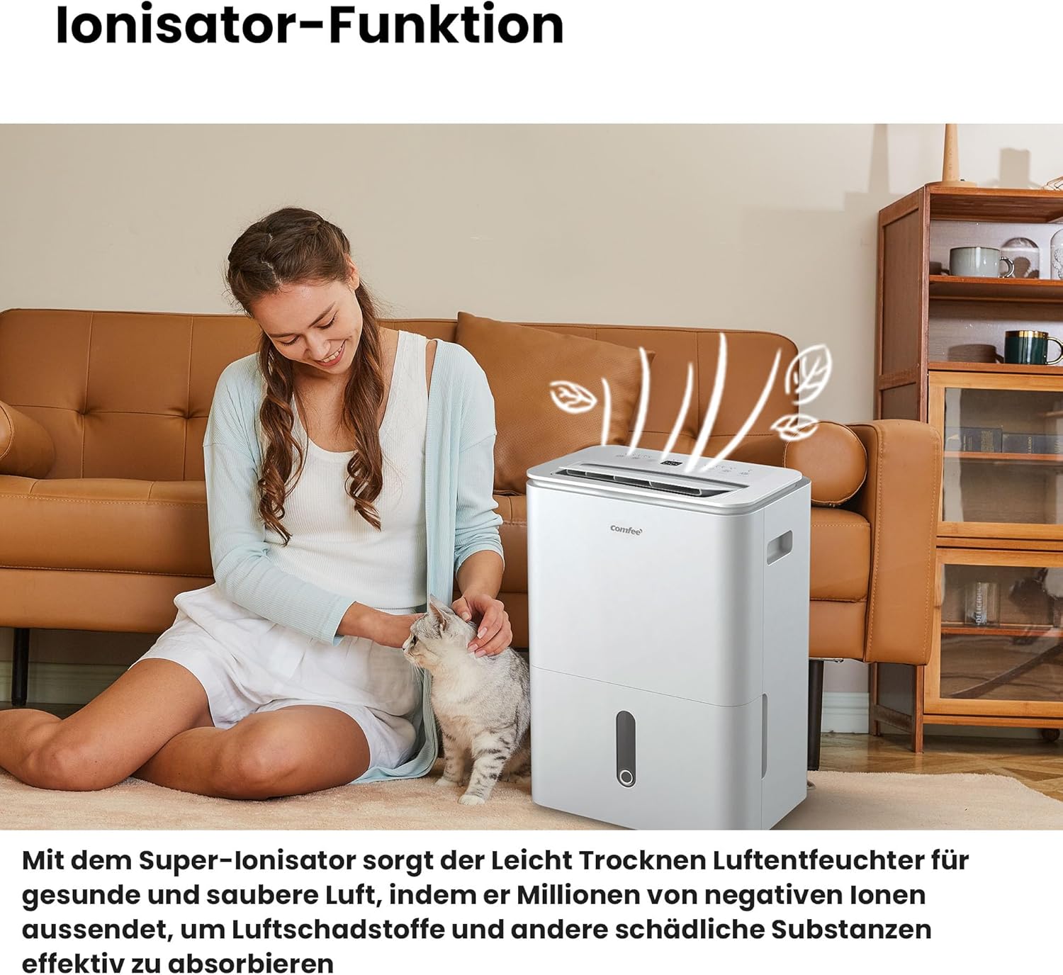 COMFEE' Luftentfeuchter Easy Dry 20L/Tag, 4 Modi, Luftbefeuchter angeschlossen, 3 l Tank, Wäschetrockner, Swing-Funktion, für Räume von 40㎡/100 m³, Weiß