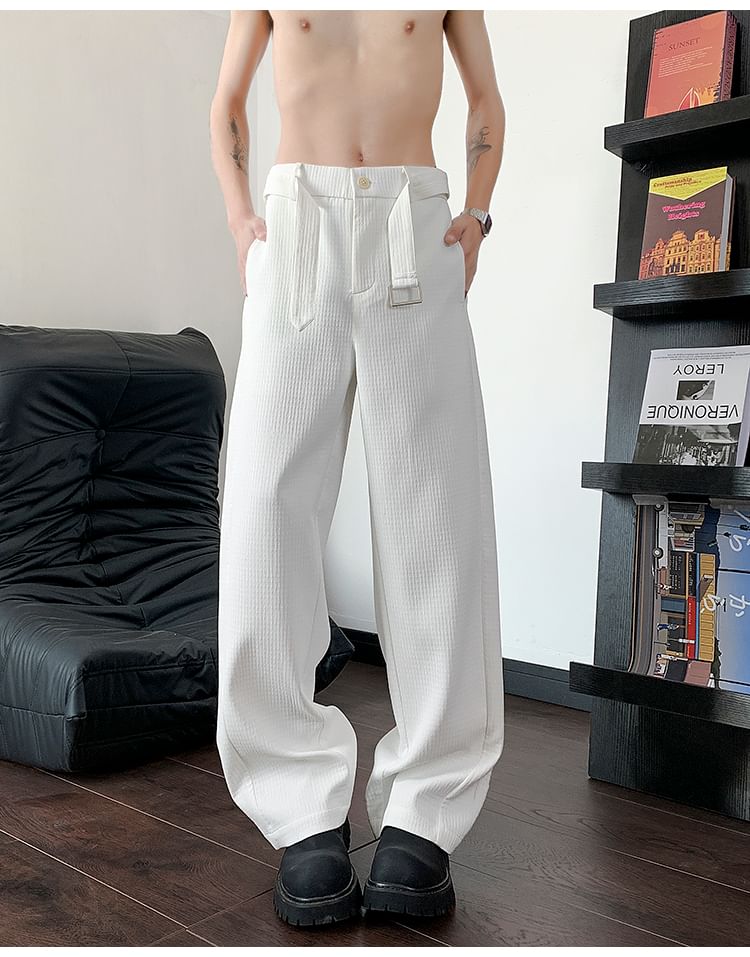 Freehop - Mid Rise Plain Textured Straight Leg Broek