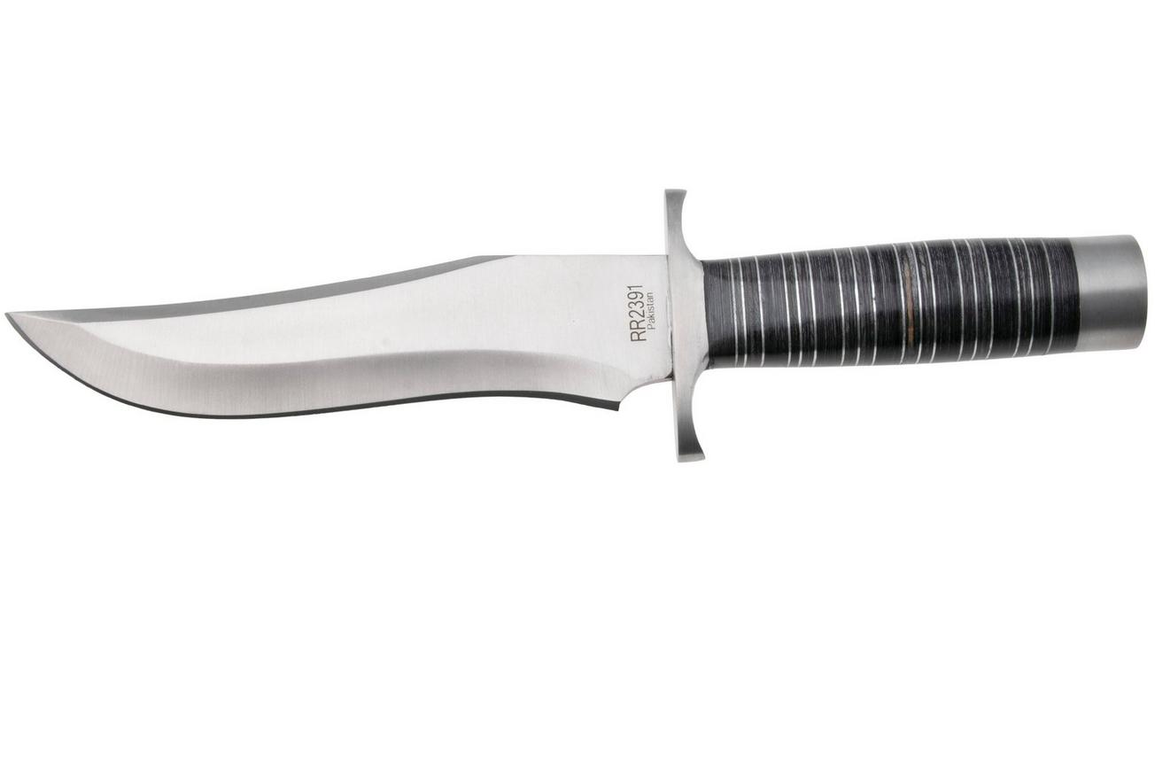 Rough Ryder Large Bowie RR2391, Satin Stainless Steel, Layered Wood, vaststaand mes