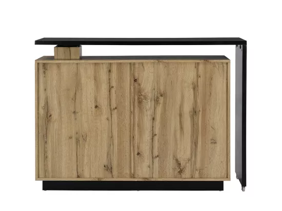 Meuble de bar pivotant avec 2 portes, 1 tiroir et 1 niche en MDF - Naturel et Noir - ELDIR