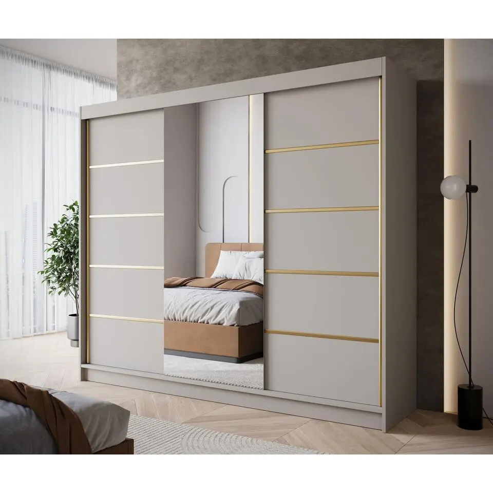 Meubella - Kledingkast Eagle - Beige - 250 cm - Met spiegel