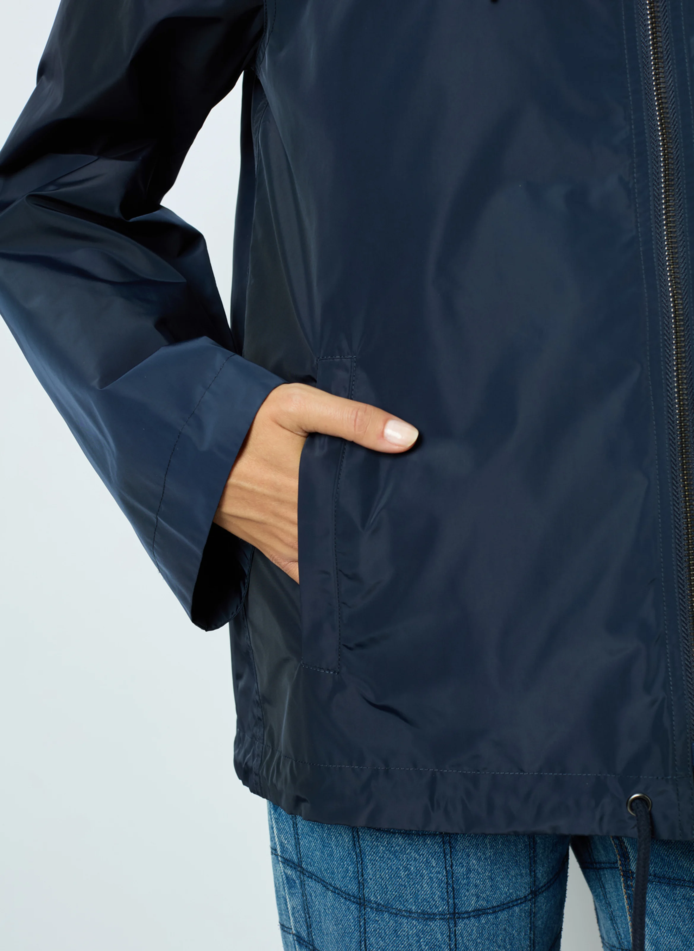 Parka droite col montant à capuche | Bleu
