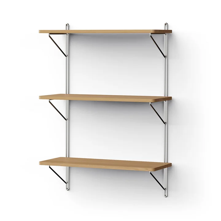 NINE - Inline Wandregal, 65 x 90 cm, Eiche / Edelstahl poliert