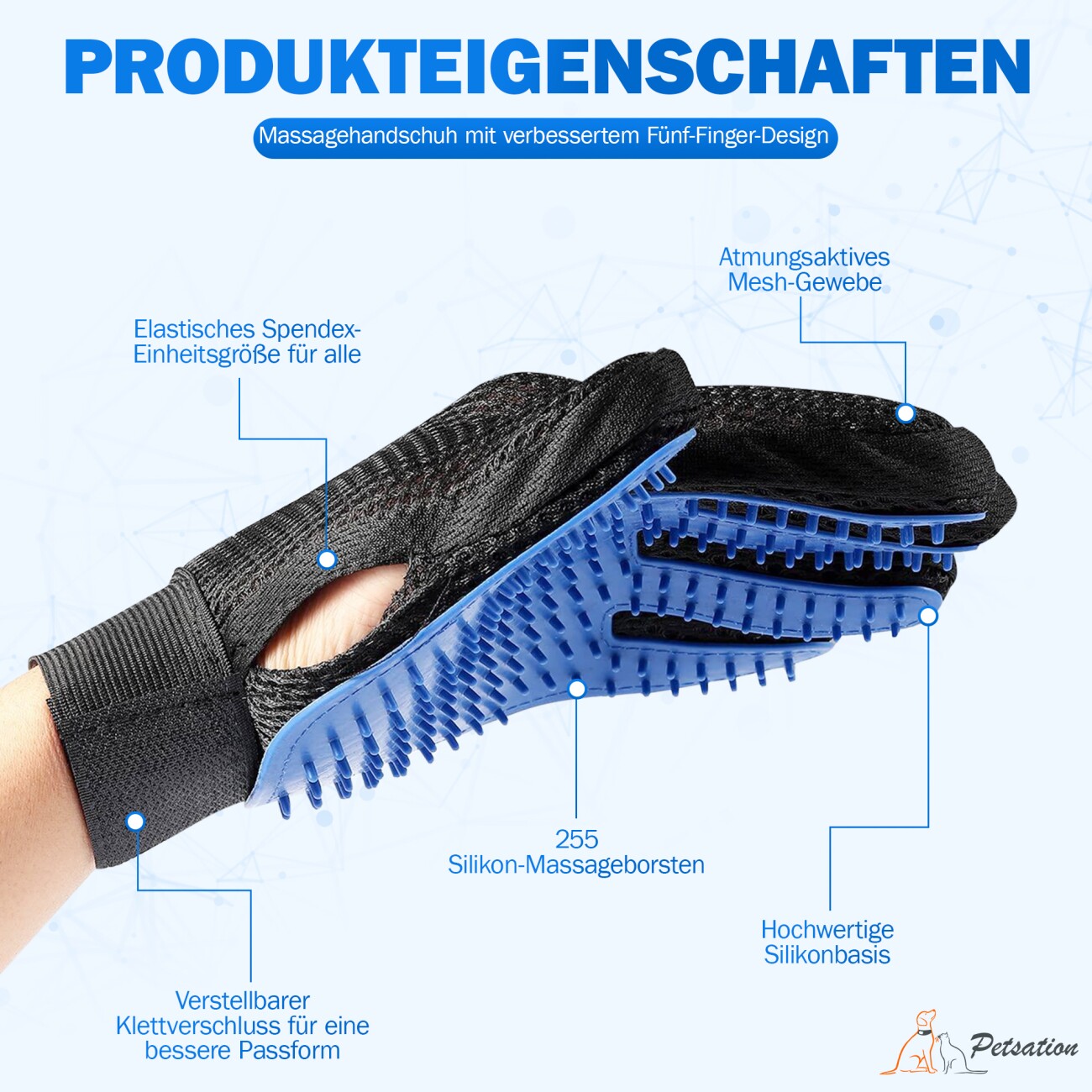 Petsation Massagehandschuhe Paar für Hund, Katze, Pferd