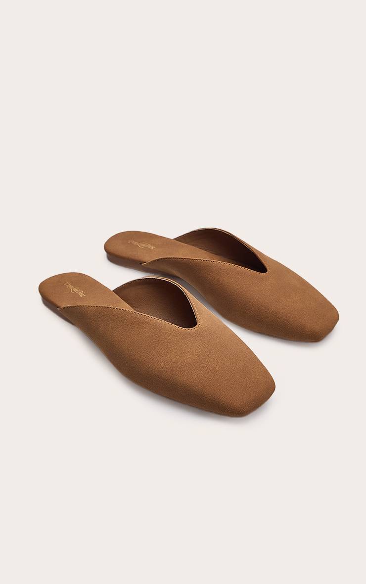 Marron Ballerines Mules En Synthétique À Découpe En V