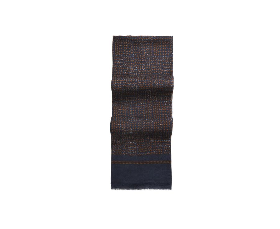 Écharpe Laine Navy motif Fauve Et Gris