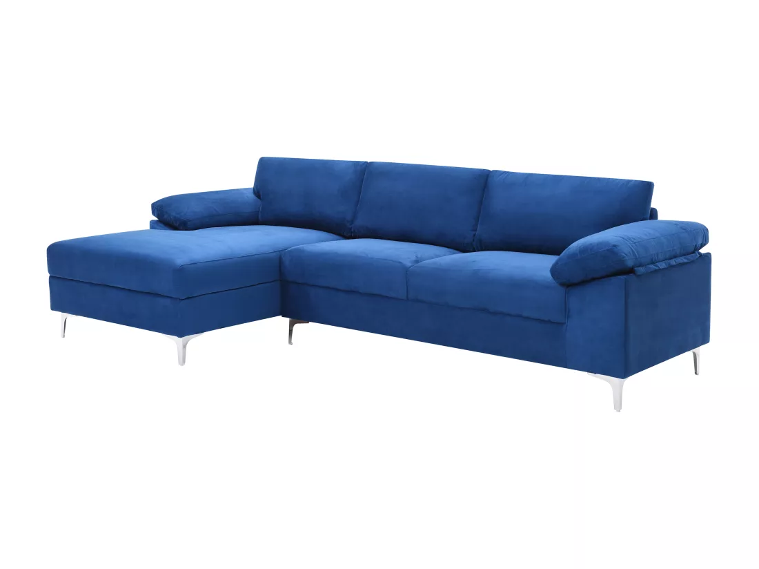 Canapé d'angle gauche en velours bleu FIDOGA