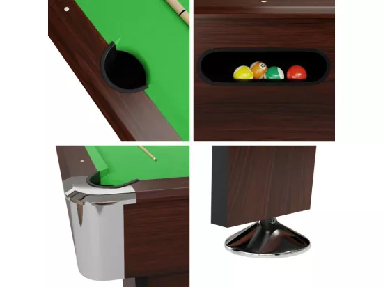 Billard Americain avec Retour de boules automatique et Accessoires -Marron et Tapis Vert - 213 x 122 cm