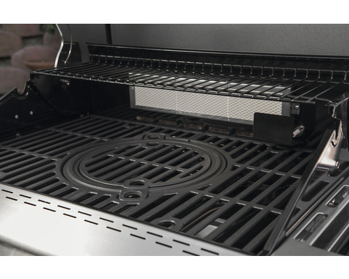 Nexgrill 4-pits gasbarbecue met achterbrander en zijbrander, zwart, inclusief rooster, dekselthermometer, vetopvangbak, grillrooster, hittebestendige handgreep, achterbrander, zijblad, zijtafel en warmhoudrek. Geëmailleerd grillrooster van gietijzer.