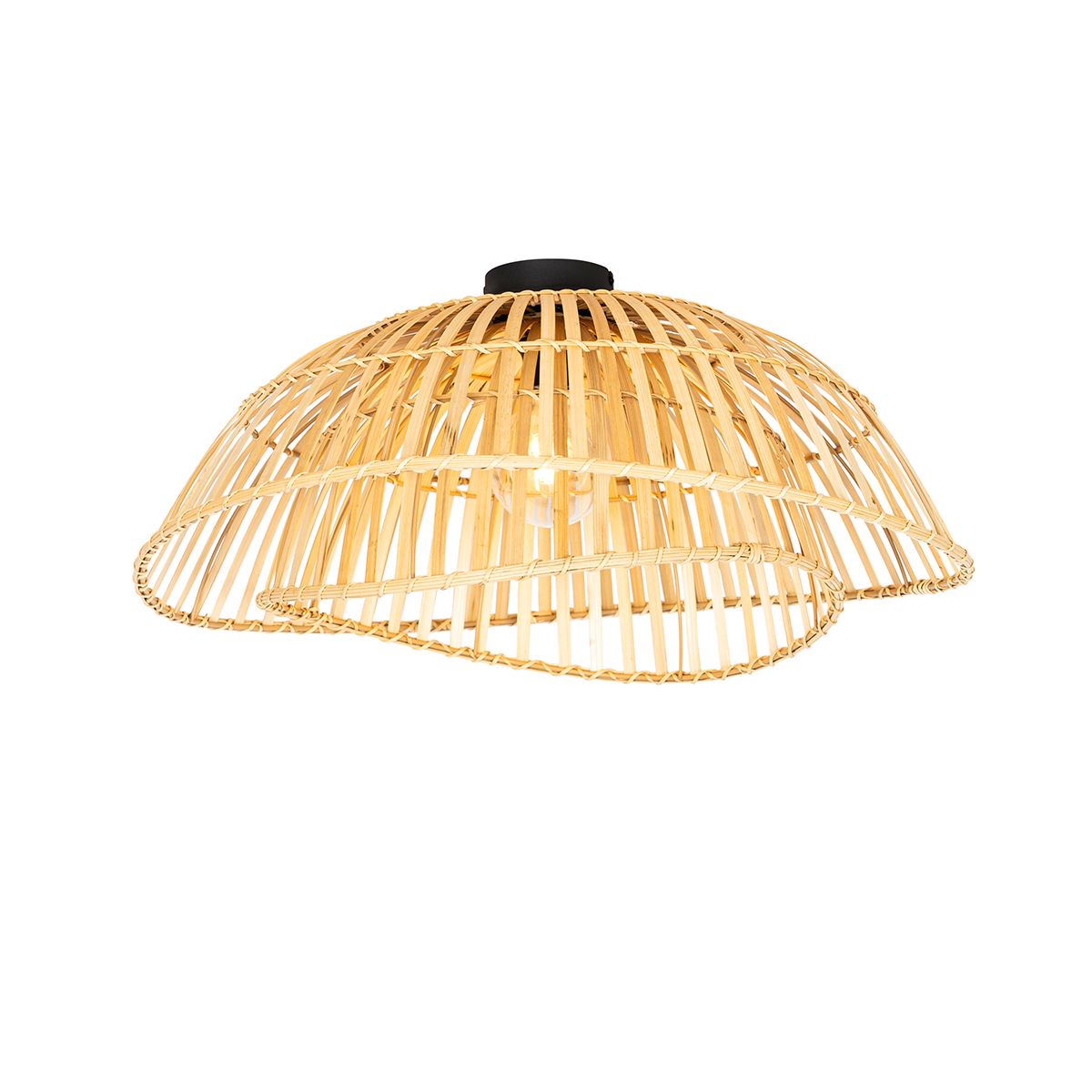 Oosterse plafondlamp zwart met naturel bamboe 62 cm - Pua