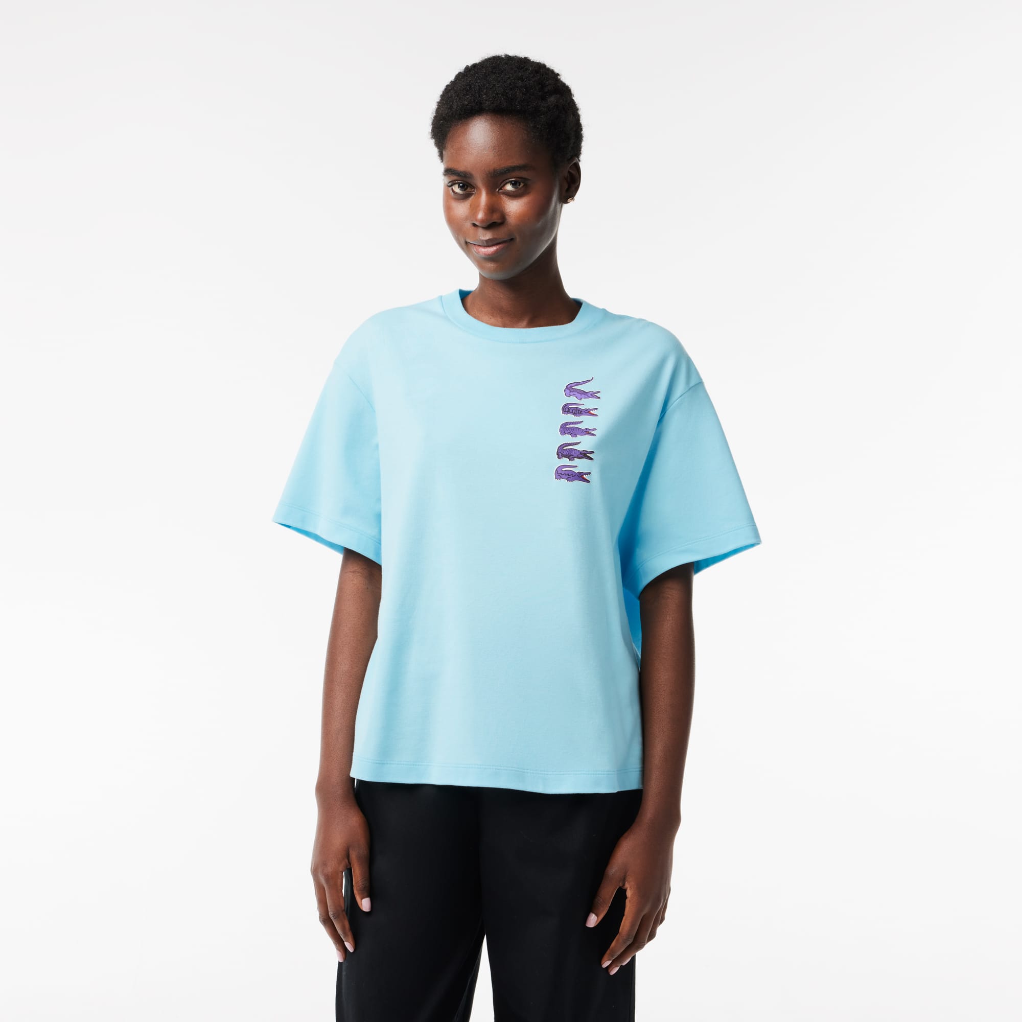 T-shirt oversize imprimé crocodiles iconiques T-Shirts - Bleu - Lacoste - Femme