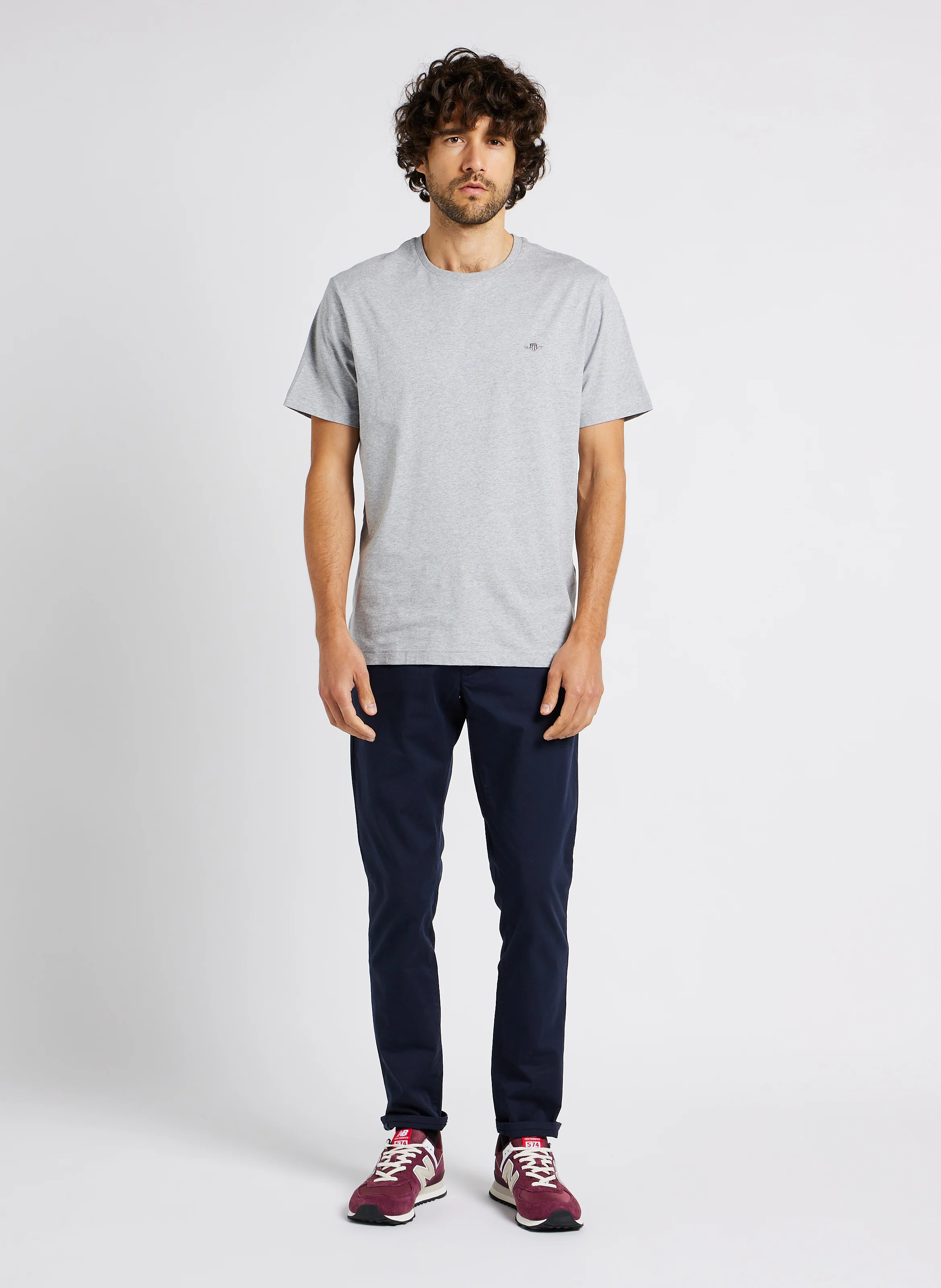 Tee-shirt col rond droit en coton | Gris