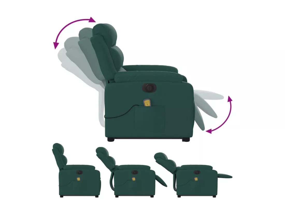 Fauteuil inclinable massant électrique Vert foncé Tissu