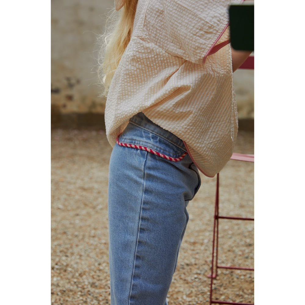 Køb COPENHAGEN COLORS Dusty Rose W Cream Stripe W. Pink Seersucker Bluse W. Contrast Edge