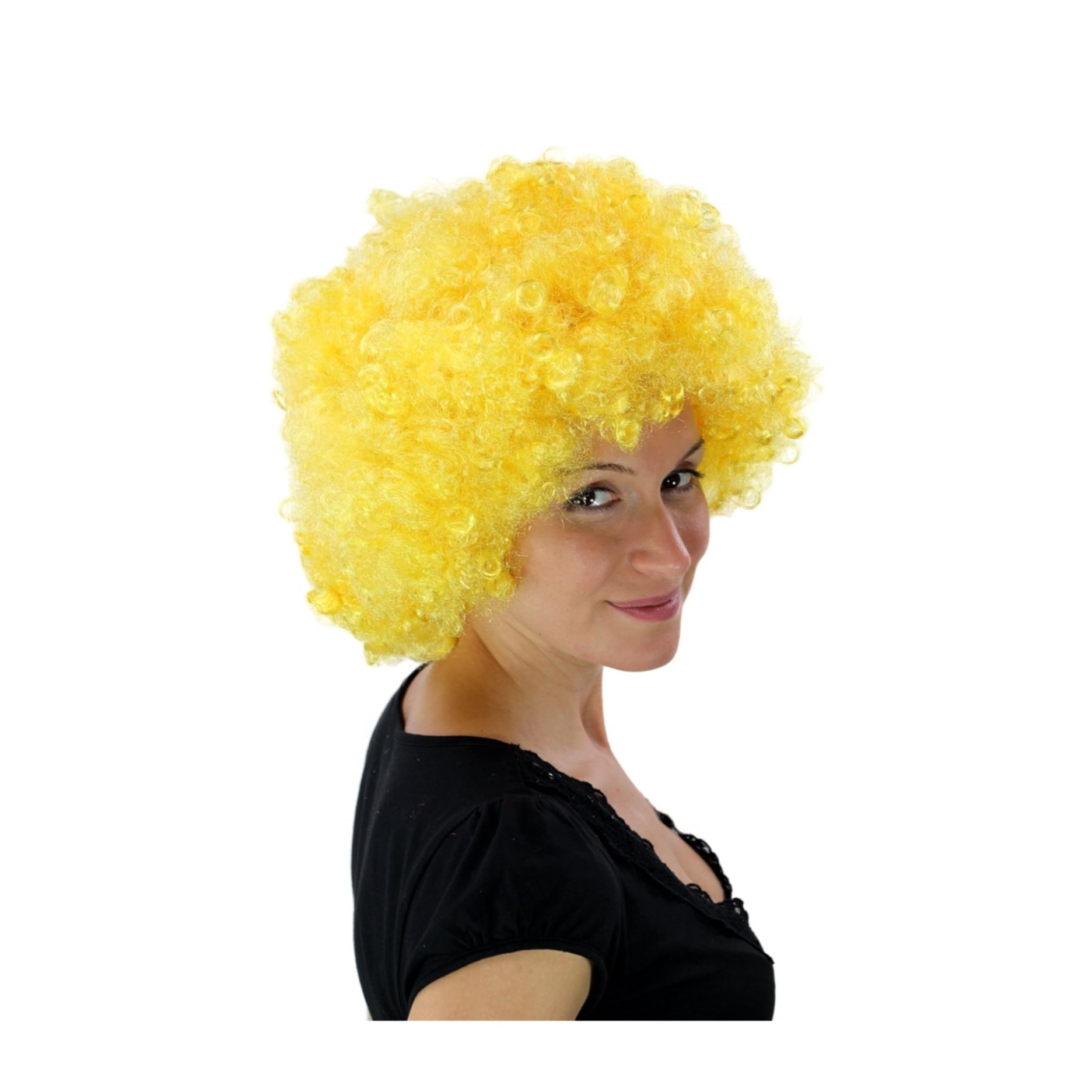 Afro Perücke mit Locken Fasnacht Kostüm Zubehör Motto Party / Halloween Accessoire - Gelb