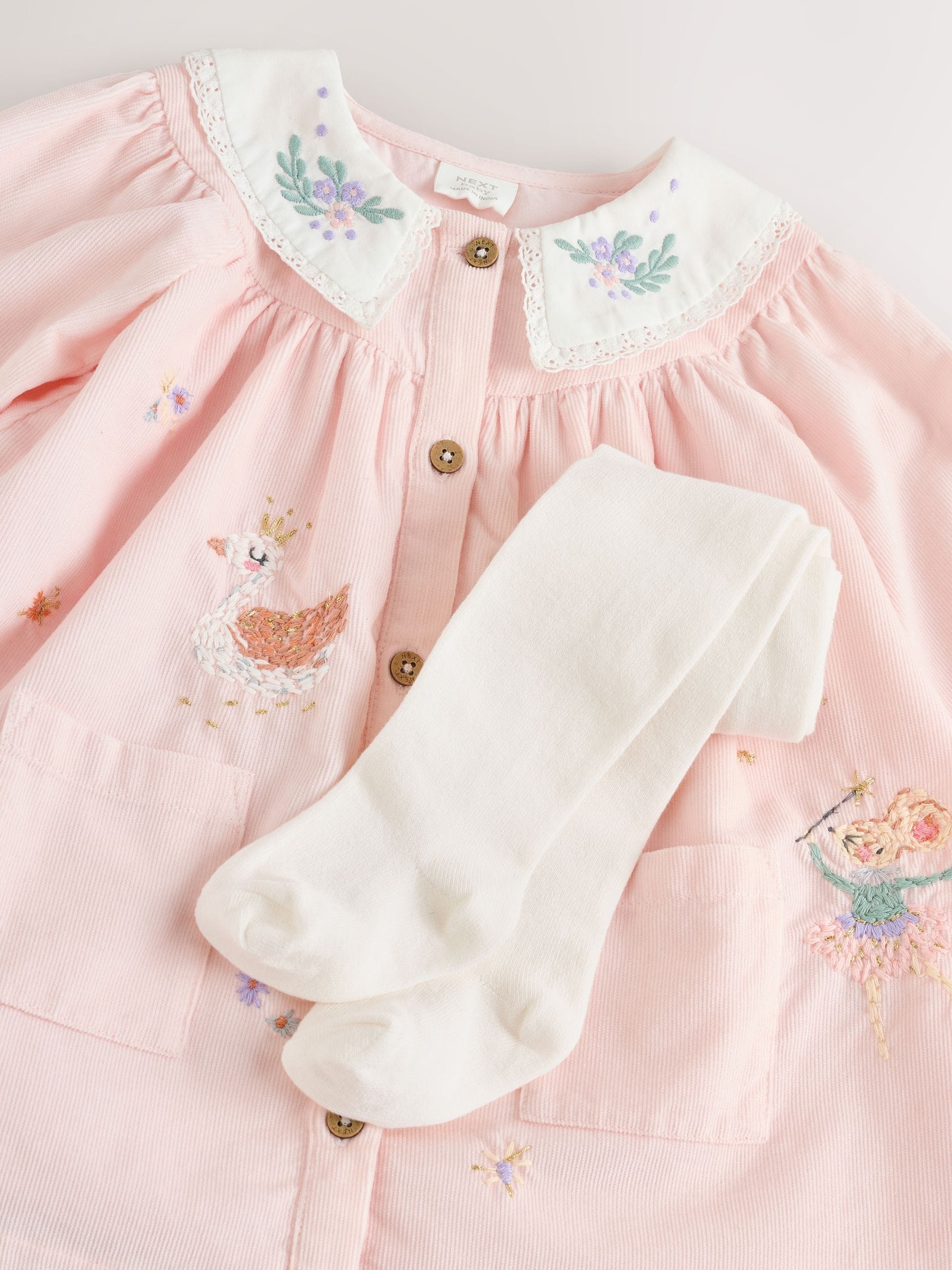Roze feeënmuis - Baby geweven jurk met kraag en maillot (0mnd-2jr)