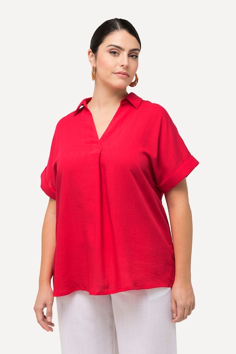 Bluse, Rücken-Knöpfe, Oversized, Zierfalte, Halbarm