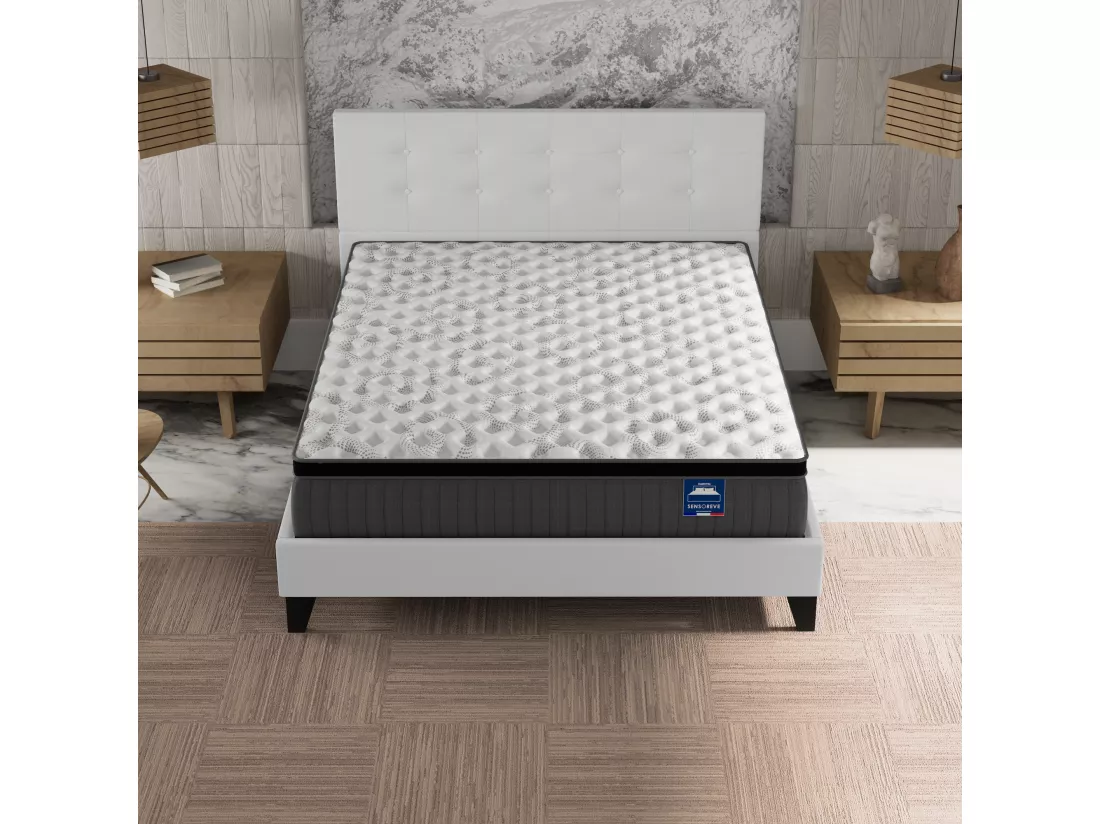 Ensemble Matelas + lit 140x190 cm avec tête de lit, ép. 30cm à mémoire de forme