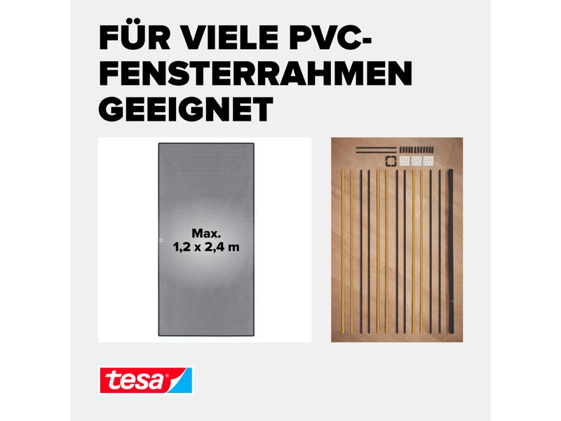 tesa Fliegengitter Insect Stop Clip on 1.2 x 2.4 m, Anthraz Insektenschutz für Fenster