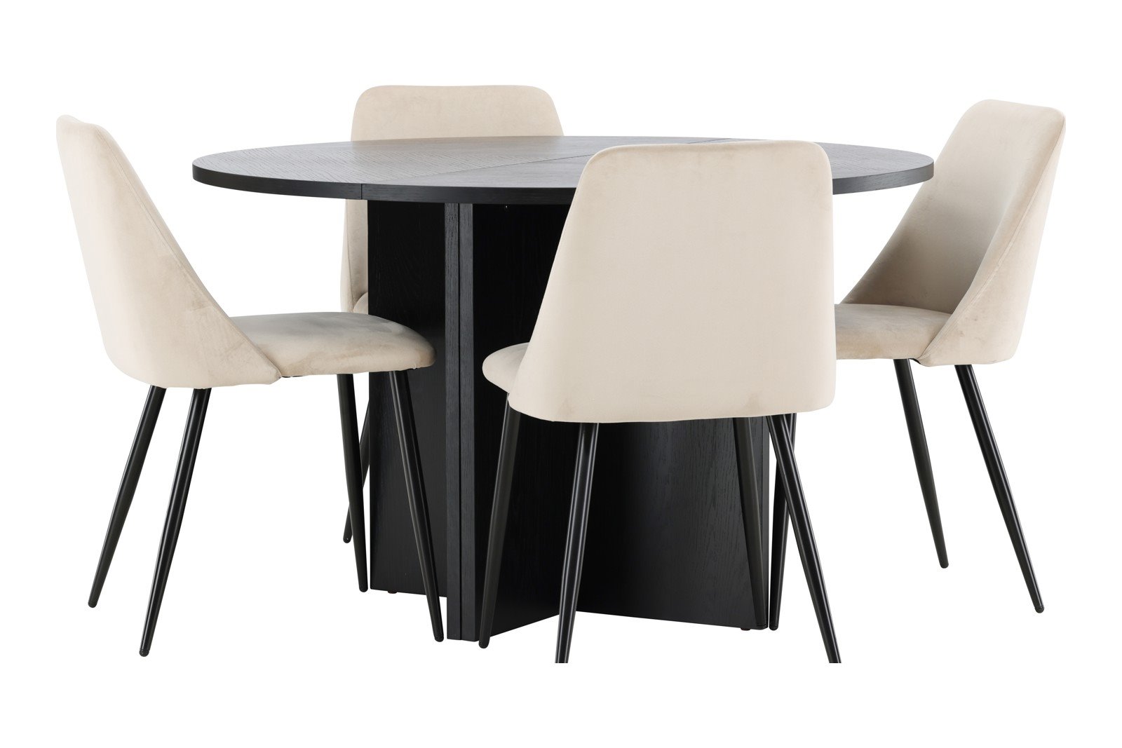 Strada og Night Spisegruppe Strada rundt spisebord ø120cm i sort med 4 stk. Night spisestoler i Beige og sorte ben