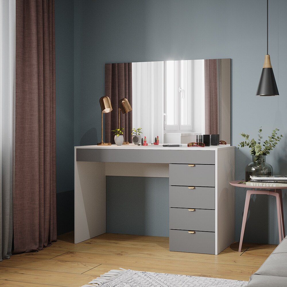 Vicco Schminktisch Elise Weiß Grau 115 x 76 cm modern Frisiertisch Schubladen Spiegel