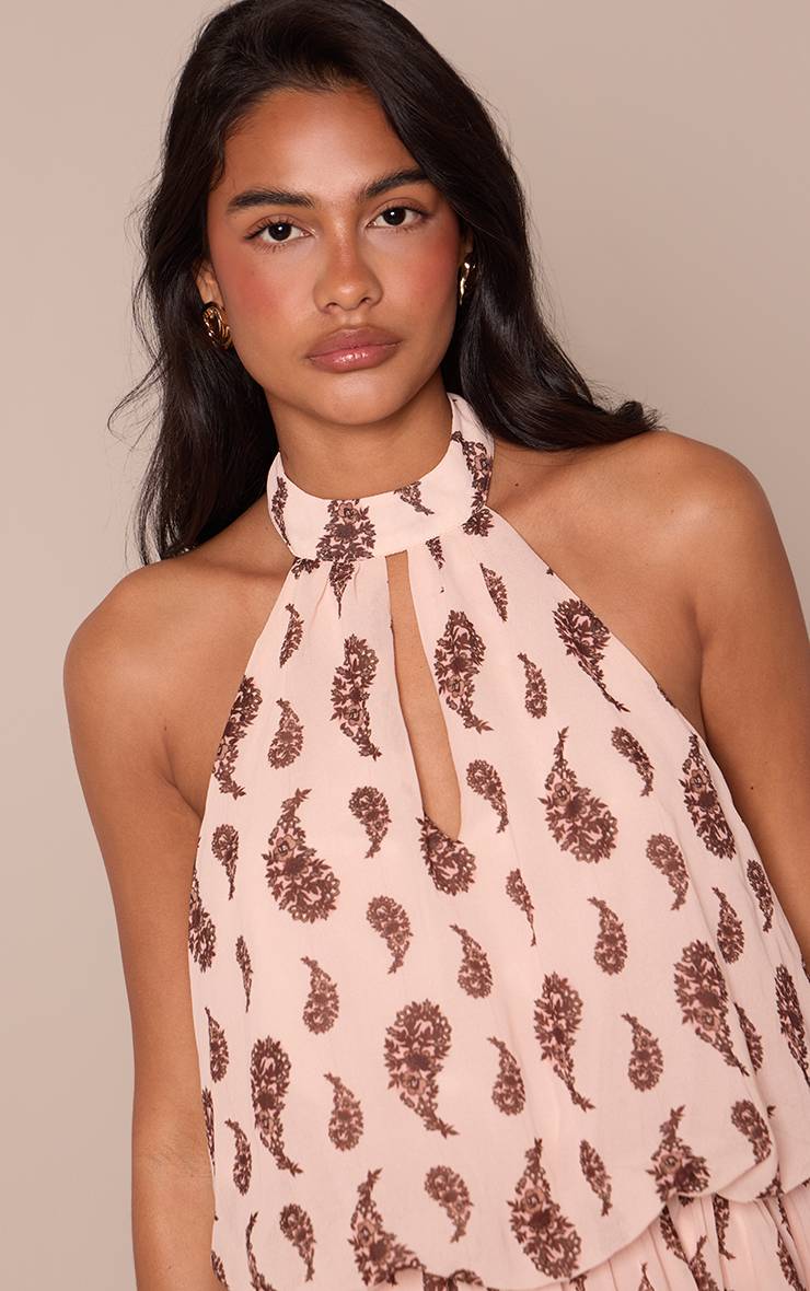 Crème Combi-short Fluide À Col Montant Imprimé Cachemire